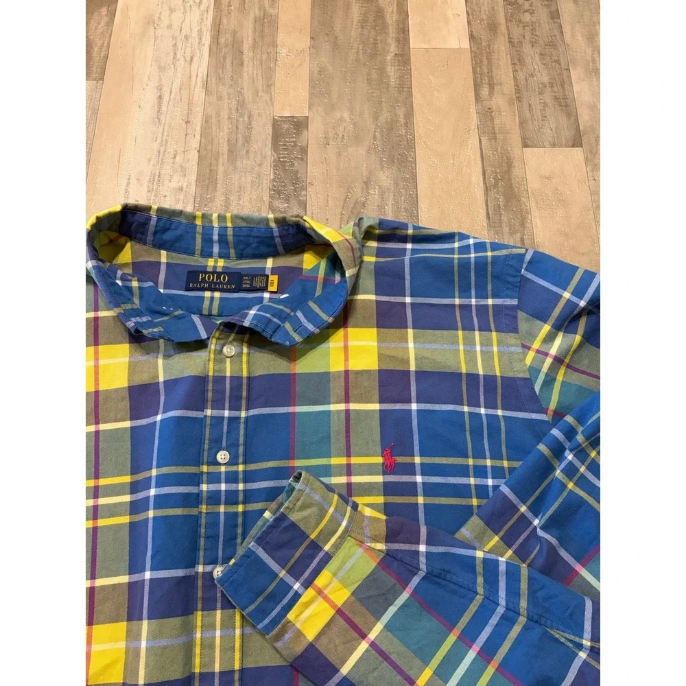 Polo Ralph Lauren Mens 3XLT Classic-Fit Plaid Button-Down Cotton Oxford Shirt